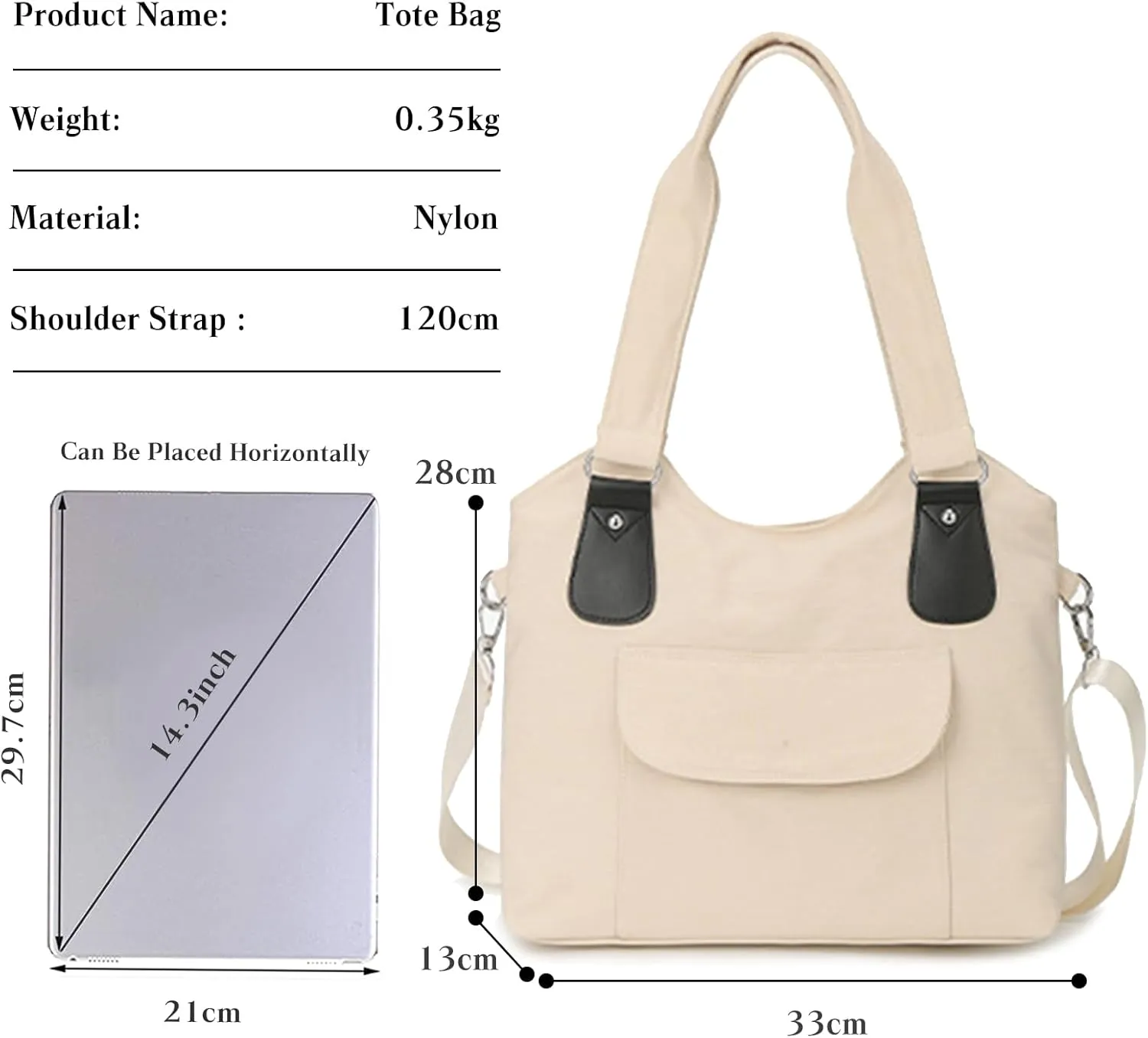 Nylon Shoulder Bag for Women Waterproof Handbag Casual Crossbody Bag Multi Pockets Messenger Bag Top Handle Bag