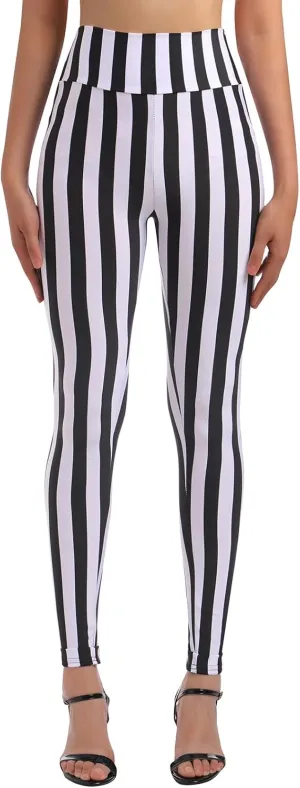 ODIZLI Womens Striped Print Breathable Slim Fit Leggings Pants High Waisted