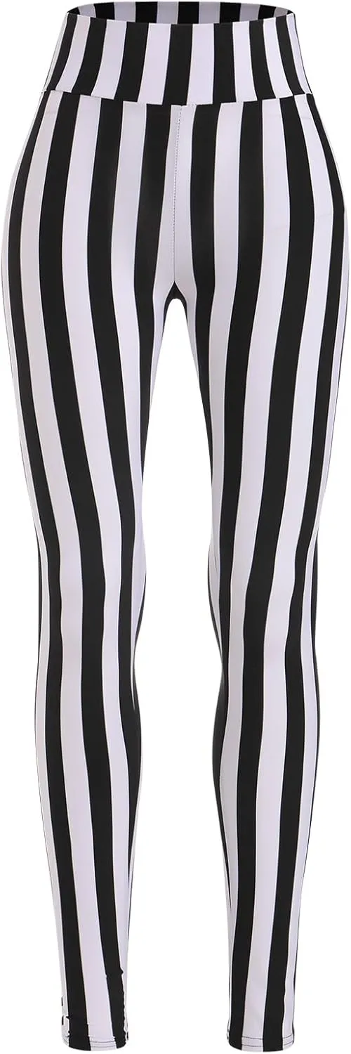 ODIZLI Womens Striped Print Breathable Slim Fit Leggings Pants High Waisted