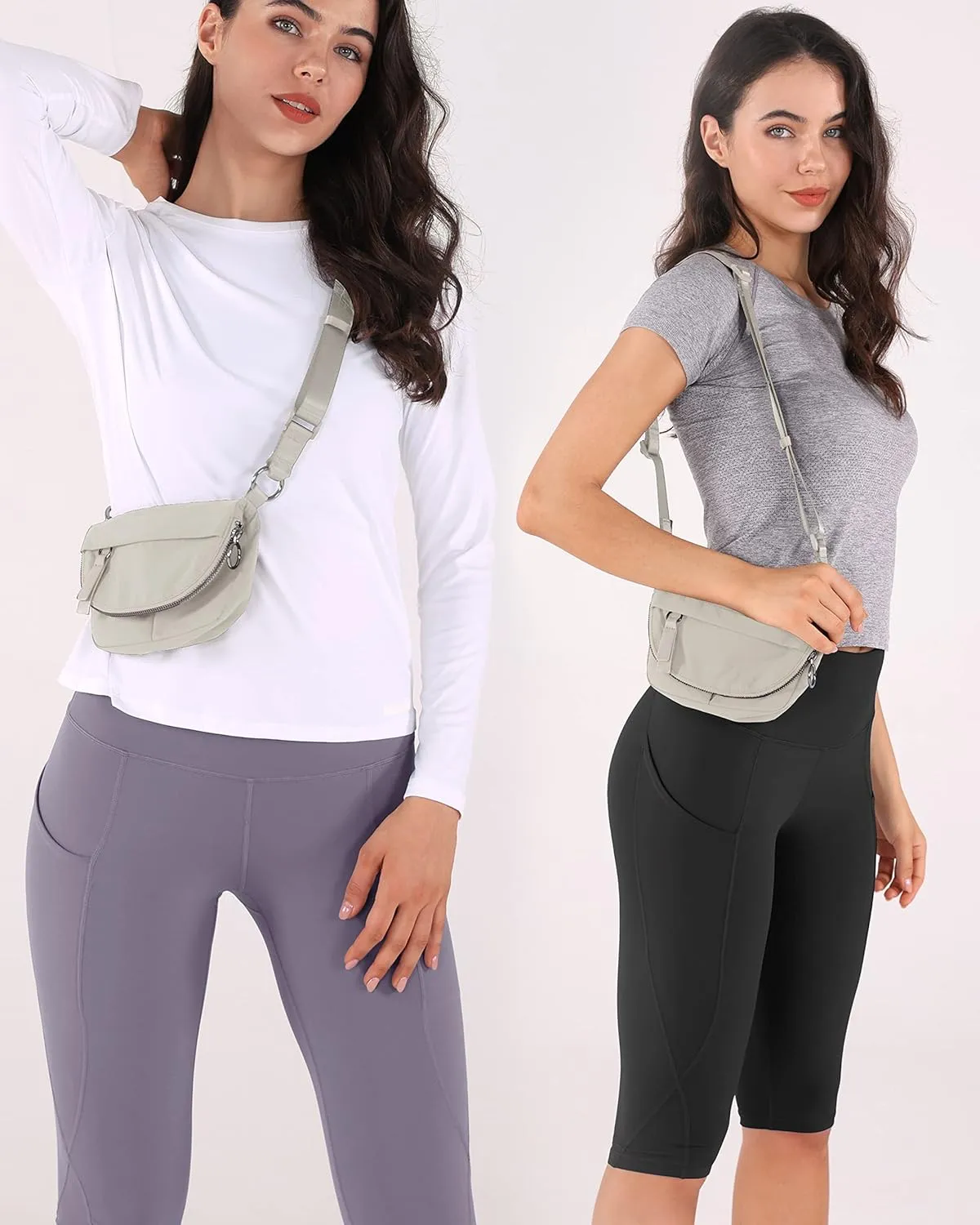 ODODOS 1.2L Mini Crossbody Bag with Adjustable Strap Festival Bag Fanny Pack for Outdoor, Workout, Travel, and Casual, Light Grey