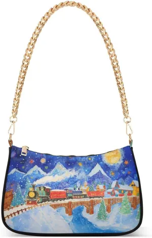 Oil Painting Galaxy Village Tote Bag Hobo Handbag for Women Ladies Shoulder Bag Mini Clutch Purse with Zipper Closure