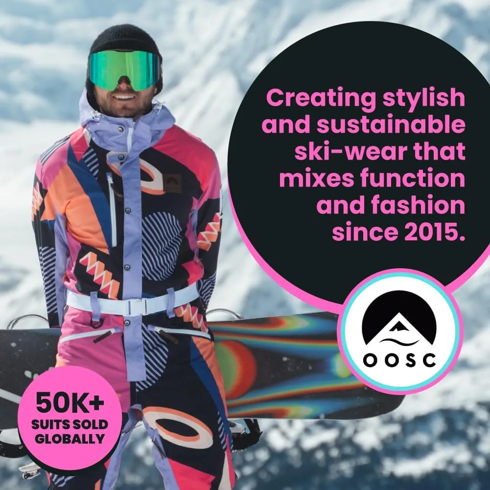 OOSC Future Shock Ski Suit Men | Stylish Retro Pattern | Waterproof, Breathable, Insulated | Recycled Polyester