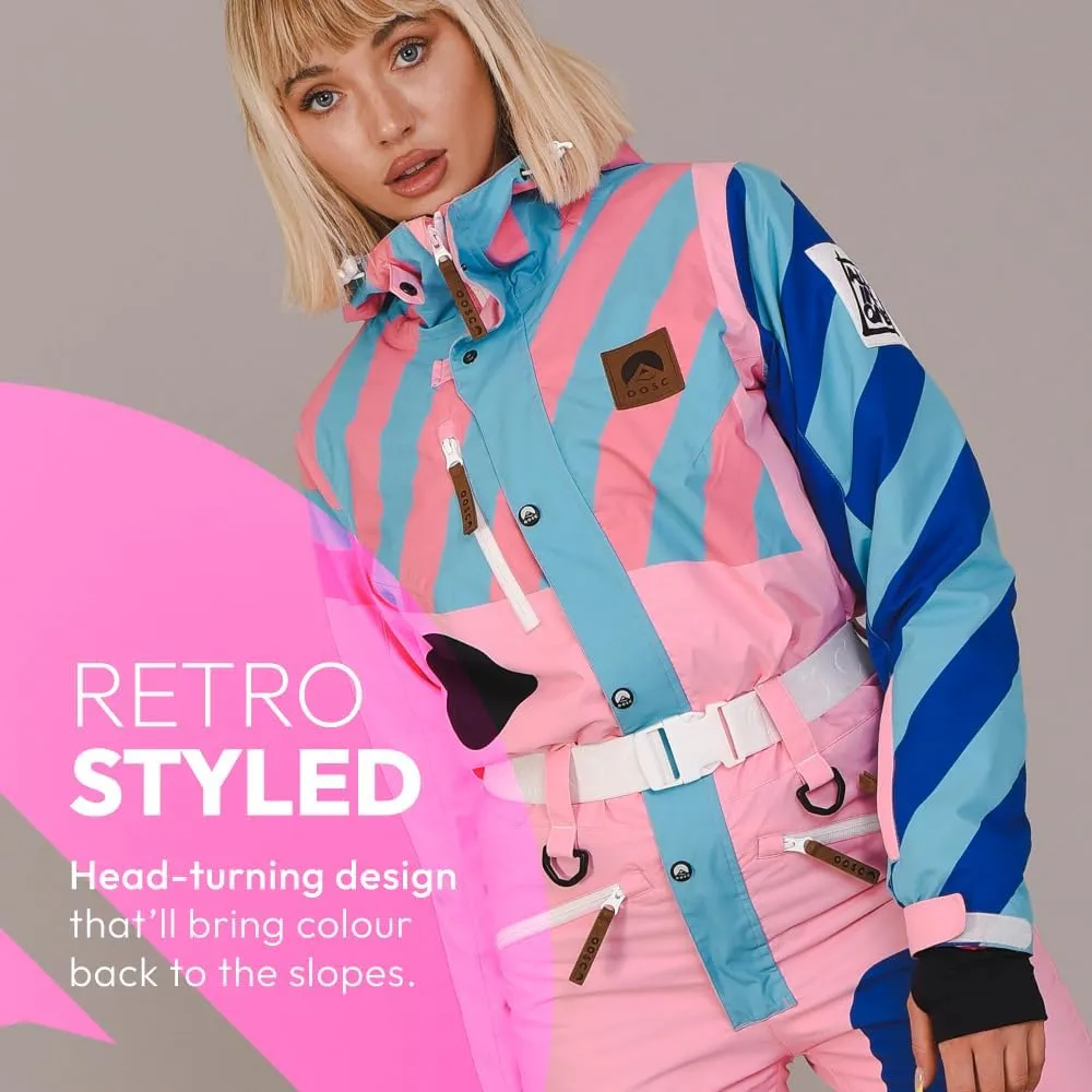 OOSC Penfold in Pink Womens Ski Suit | Stylish Retro | Waterproof, Breathable & Insulated Synthetic | Recycled Polyester