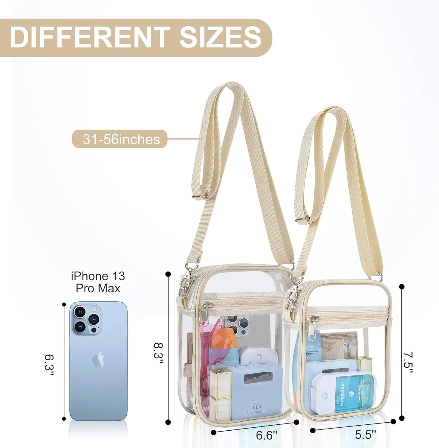 OrabenClear Messenger Bag Clear Bag Stadium Approved, Clear Purse Clear Crossbody Bag for Work, Workout, Sports