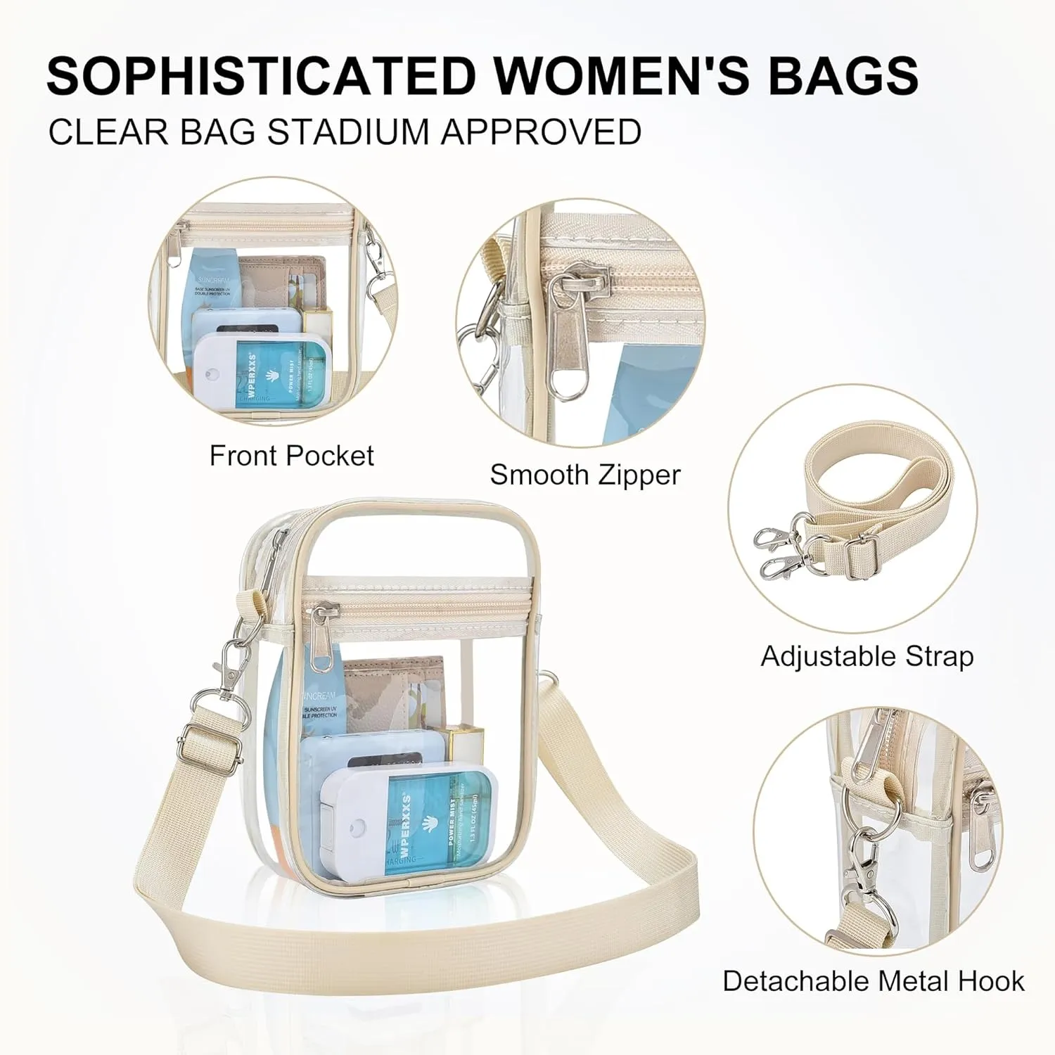 OrabenClear Messenger Bag Clear Bag Stadium Approved, Clear Purse Clear Crossbody Bag for Work, Workout, Sports