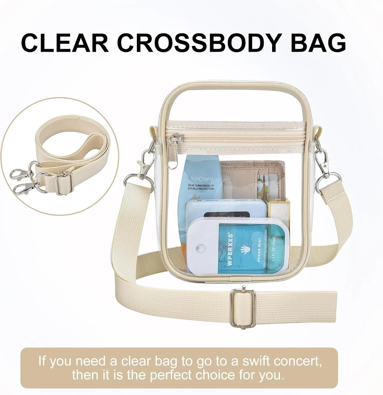 OrabenClear Messenger Bag Clear Bag Stadium Approved, Clear Purse Clear Crossbody Bag for Work, Workout, Sports