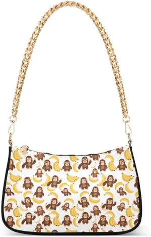 Orangutan Banana Monkey Tote Bag Shoulder Bag Hobo Handbag for Women Ladies Mini Clutch Purse with Zipper Closure