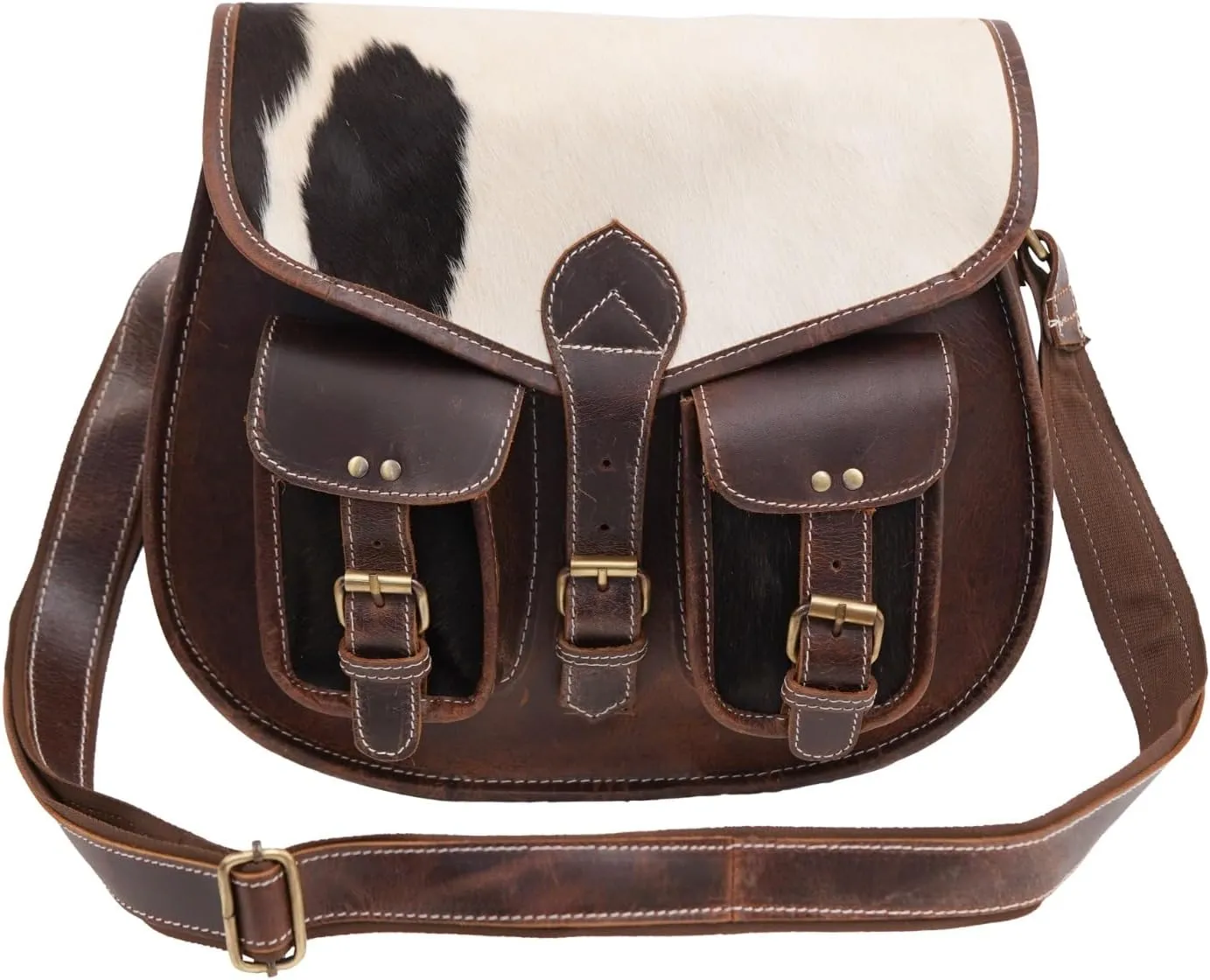 Orbit Art Gallery Vintage Cowhide Leather Crossbody Purse Handbag for Women Purse Tote Ladies Bag Satchel Travel Tote Shoulder Bag 13 Inch