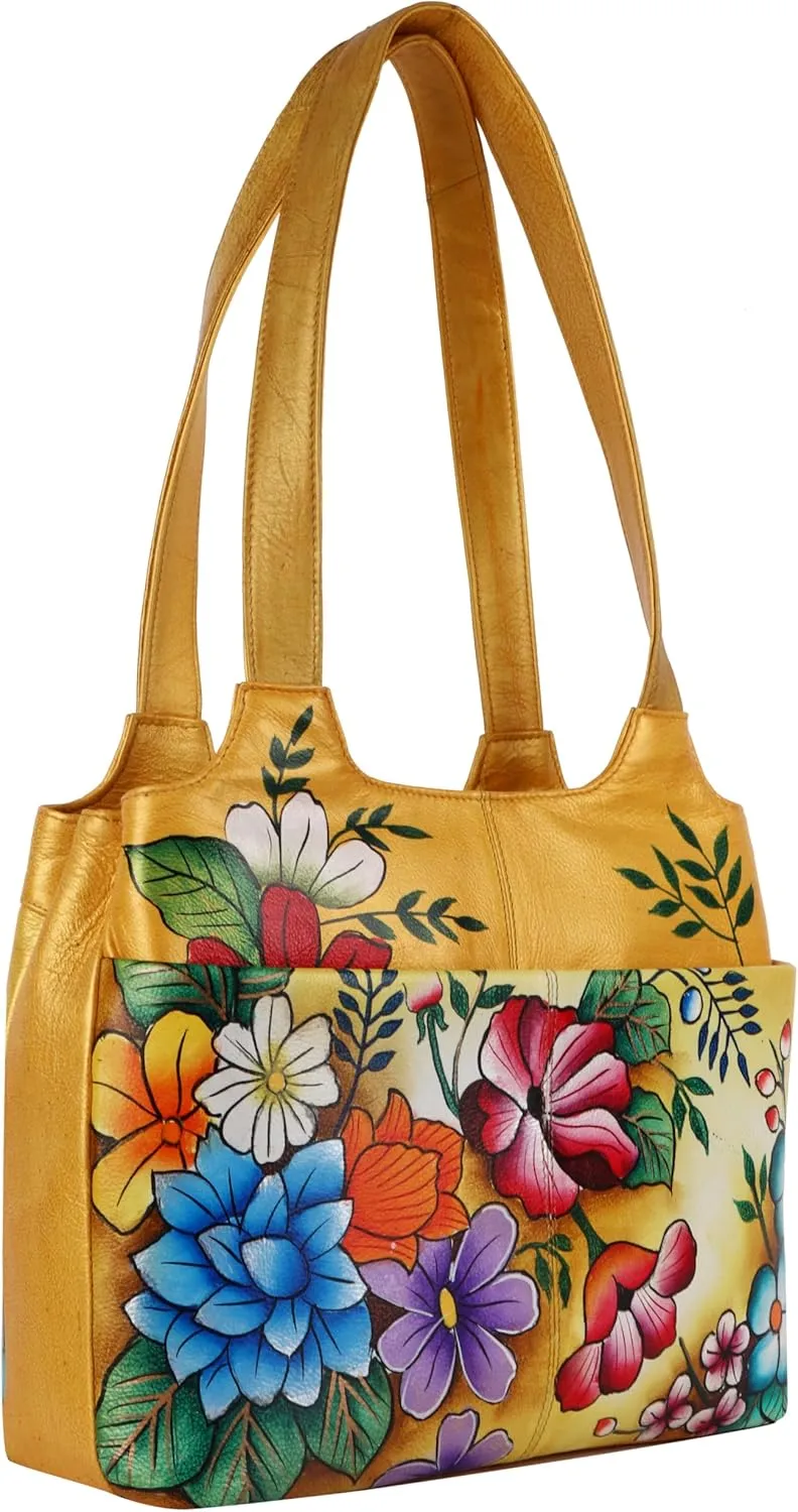 Original Leather Hand Painted Shoulder Bag for Women with Triple Compartment
