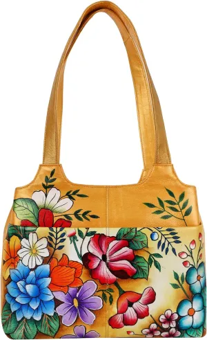 Original Leather Hand Painted Shoulder Bag for Women with Triple Compartment