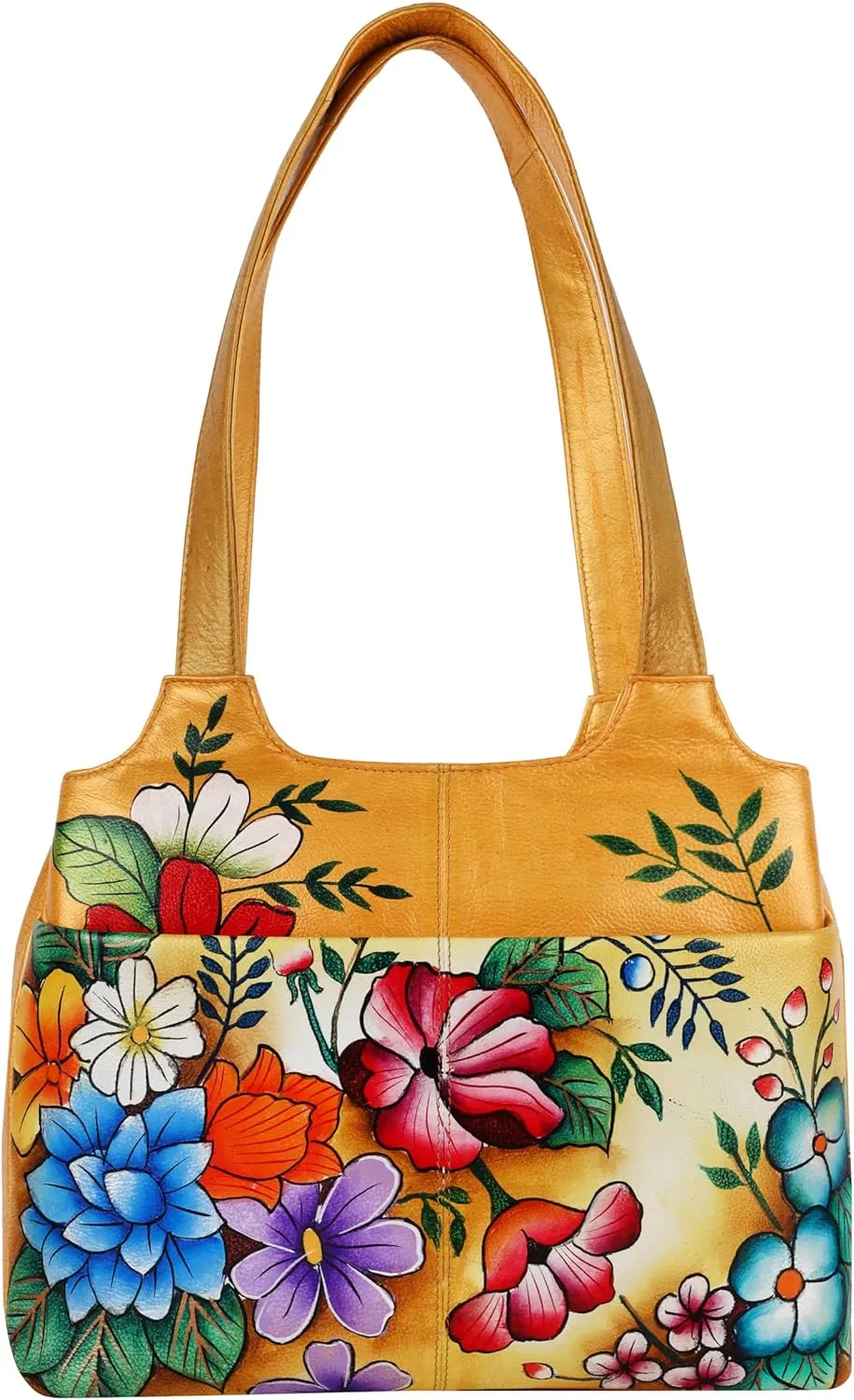 Original Leather Hand Painted Shoulder Bag for Women with Triple Compartment