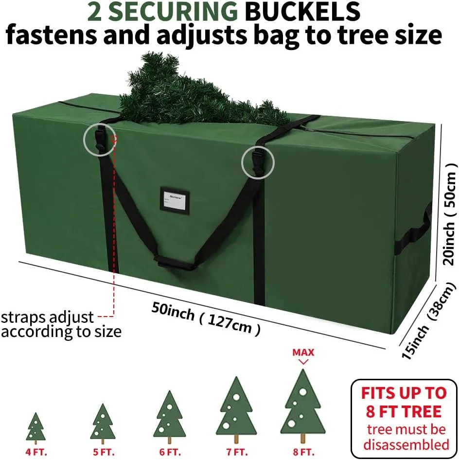 OurWarm Christmas Tree Storage Bag Extra Large Heavy Duty Storage Containers with Reinforced Handles Zipper for 7.5ft Artificial Tree, 50" x 15" x 20" 600D Oxford Xmas Holiday Tree Storage Bag, Green
