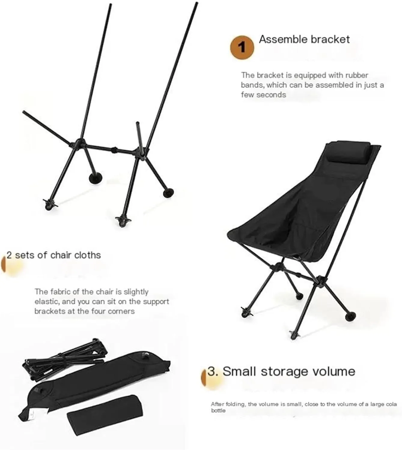 Outdoor Portable High Back Chair Alloy Stand Outdoor Beach Fishing Folding Chair Yellow Black(Black)