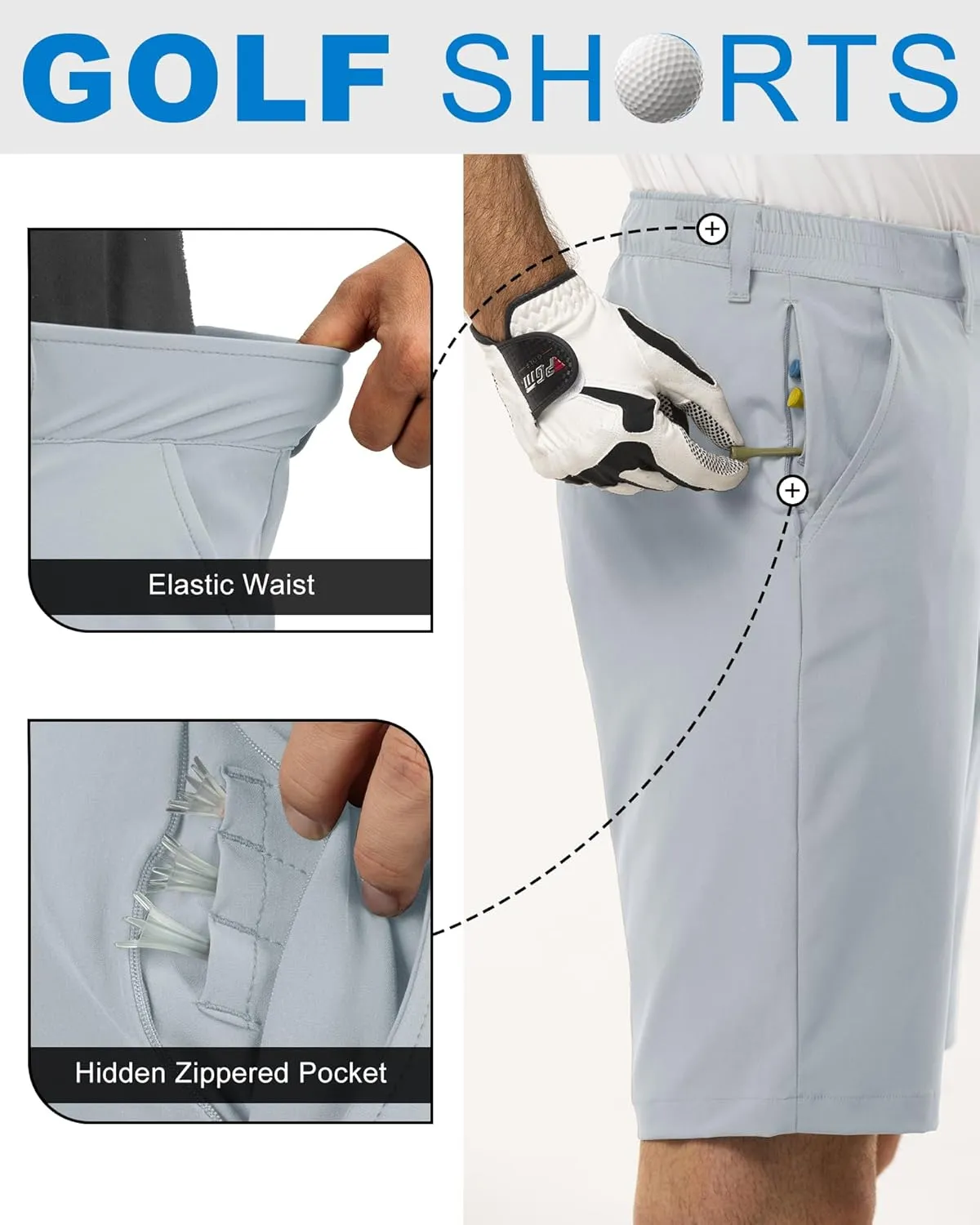 Outdoor Ventures Men's Golf Shorts 11" Inseam Classic-Fit Flat Front Stretch Casual Shorts with Pockets Summer Hiking Travel