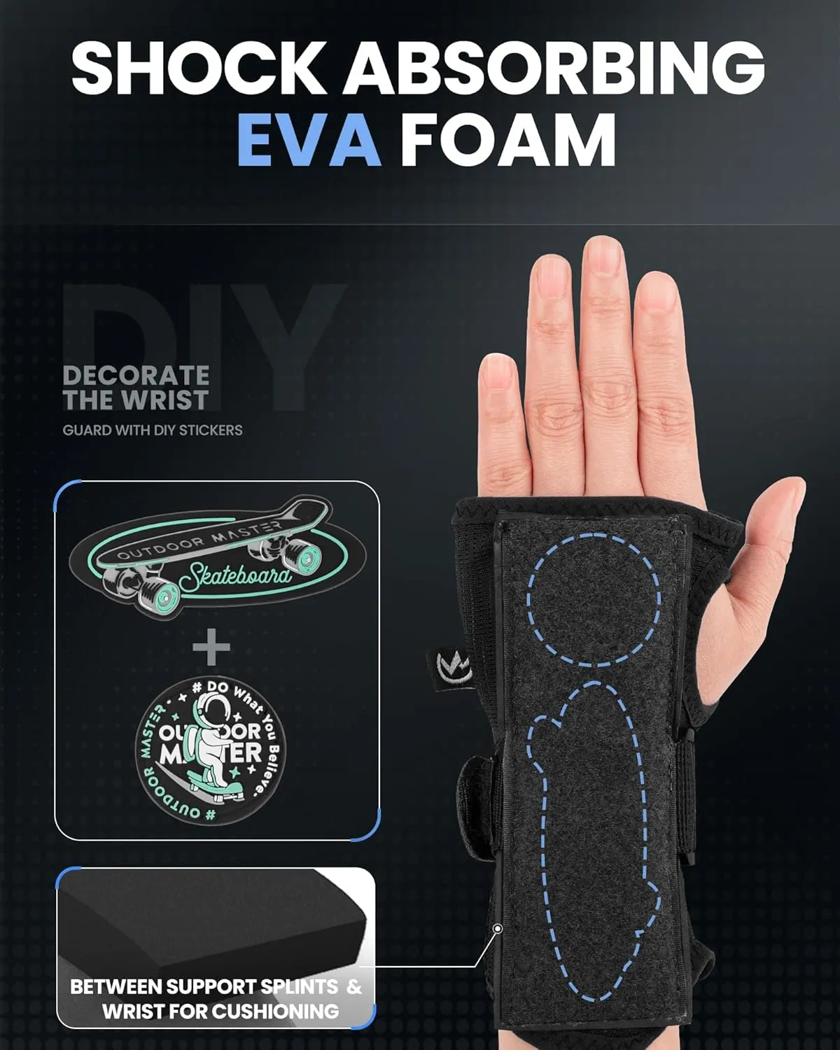 OutdoorMaster Wrist Guards for Snowboarding, Skating, Skateboarding, Impact Resistant Wrist Brace with Splints and Adjustable Strap, Wristsaver Wrist Support Protective Gear for Adults/Youth (1 Pair)