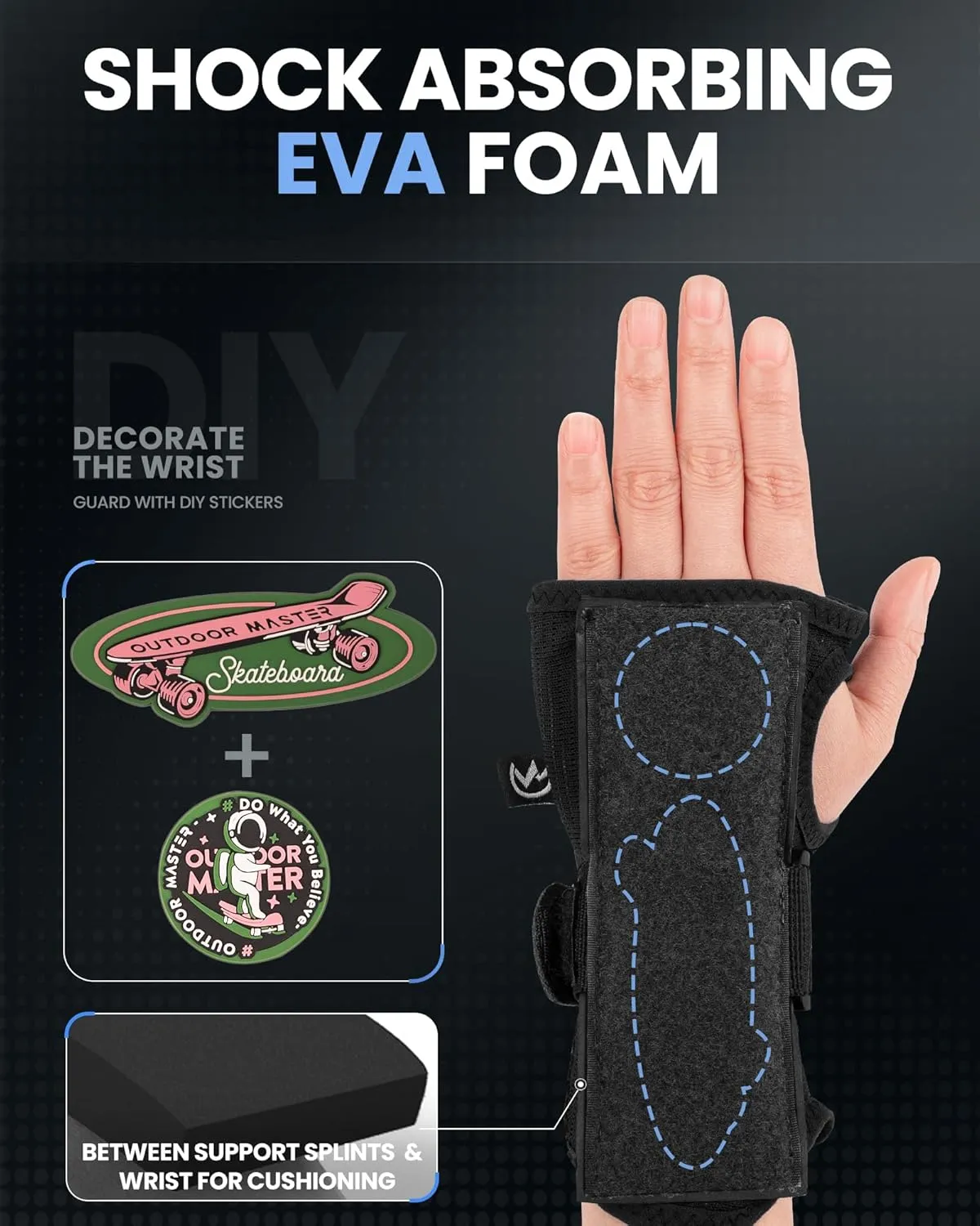 OutdoorMaster Wrist Guards for Snowboarding, Skating, Skateboarding, Impact Resistant Wrist Brace with Splints and Adjustable Strap, Wristsaver Wrist Support Protective Gear for Adults/Youth (1 Pair)