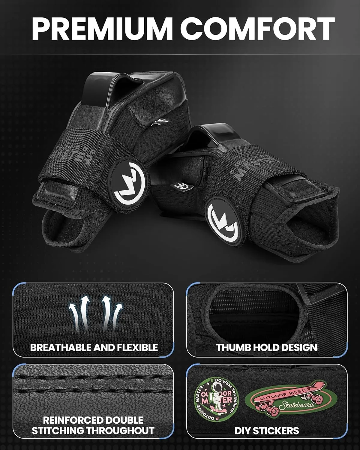OutdoorMaster Wrist Guards for Snowboarding, Skating, Skateboarding, Impact Resistant Wrist Brace with Splints and Adjustable Strap, Wristsaver Wrist Support Protective Gear for Adults/Youth (1 Pair)