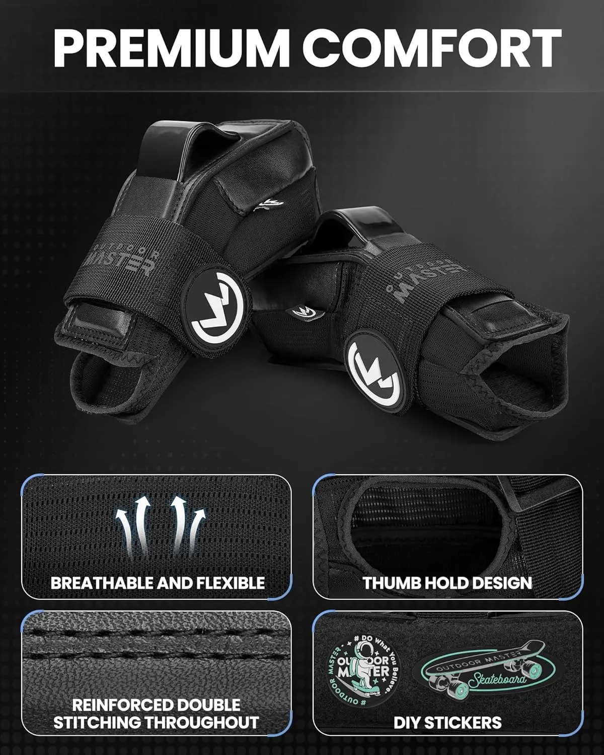 OutdoorMaster Wrist Guards for Snowboarding, Skating, Skateboarding, Impact Resistant Wrist Brace with Splints and Adjustable Strap, Wristsaver Wrist Support Protective Gear for Adults/Youth (1 Pair)