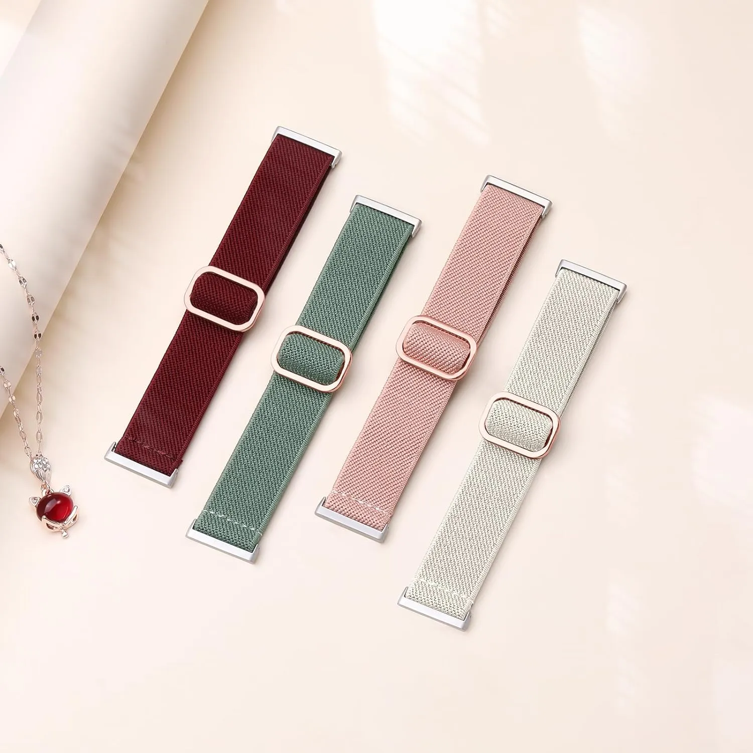 Ouwegaga Compatible with Fitbit Sense 2 Bands/Sense/Versa 3/Versa 4 Bands for Women, Water-Resistant Solo Loop Elastic Nylon Sport Strap Compatible with Fitbit Smartwatch, 6 Pack