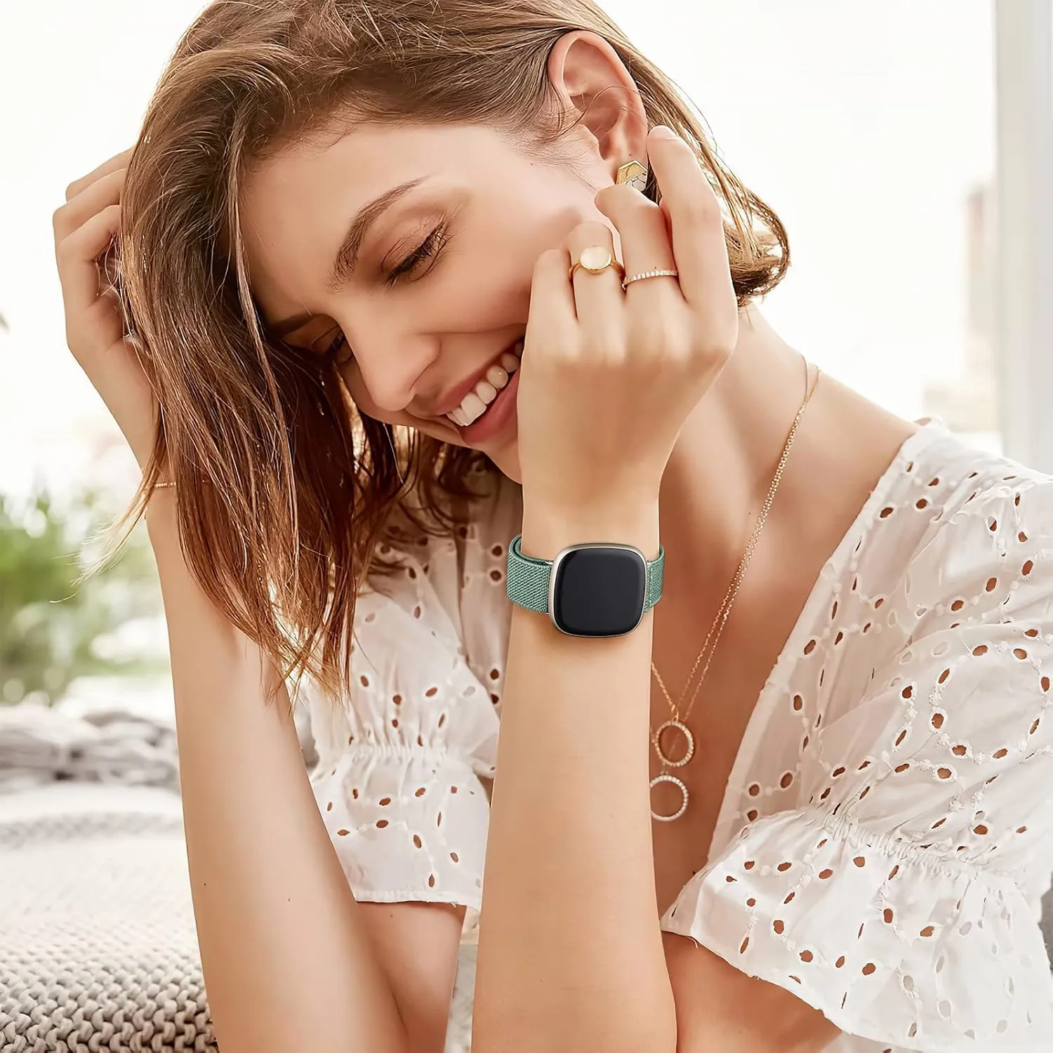 Ouwegaga Compatible with Fitbit Sense 2 Bands/Sense/Versa 3/Versa 4 Bands for Women, Water-Resistant Solo Loop Elastic Nylon Sport Strap Compatible with Fitbit Smartwatch, 6 Pack