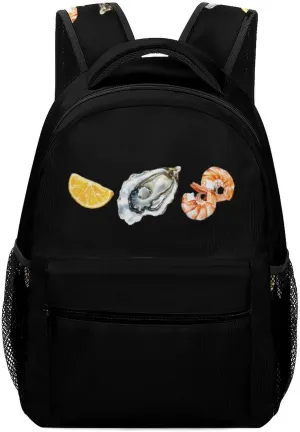 Oyster Shrimp Lemon Seafood Travel Backpack Lightweight Shoulders Bag Casual Daypack with Pockets for Men Women