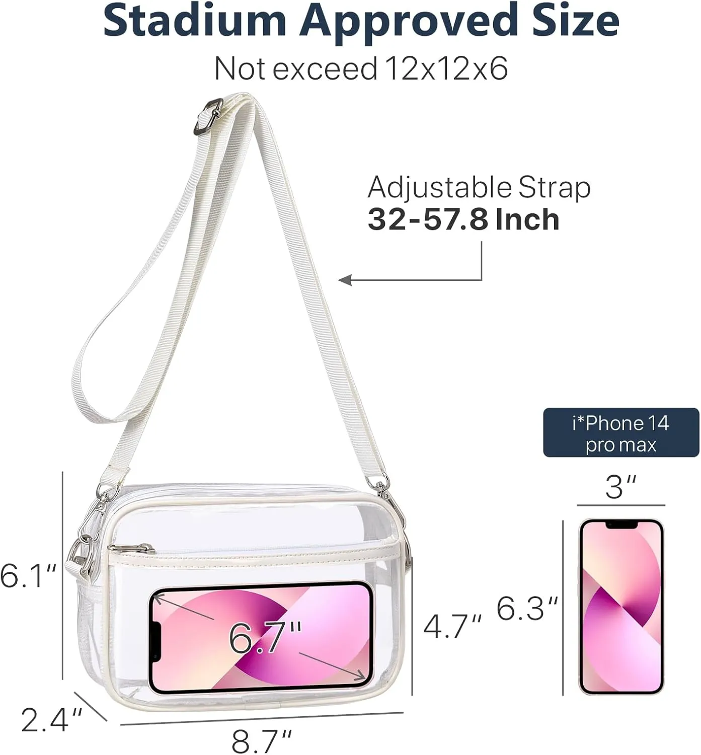 PACKISM Clear Bag for Stadium Events - Clear Purses for Women Stadium Crossbody Concert Bag for Game Day， Sports, Festival