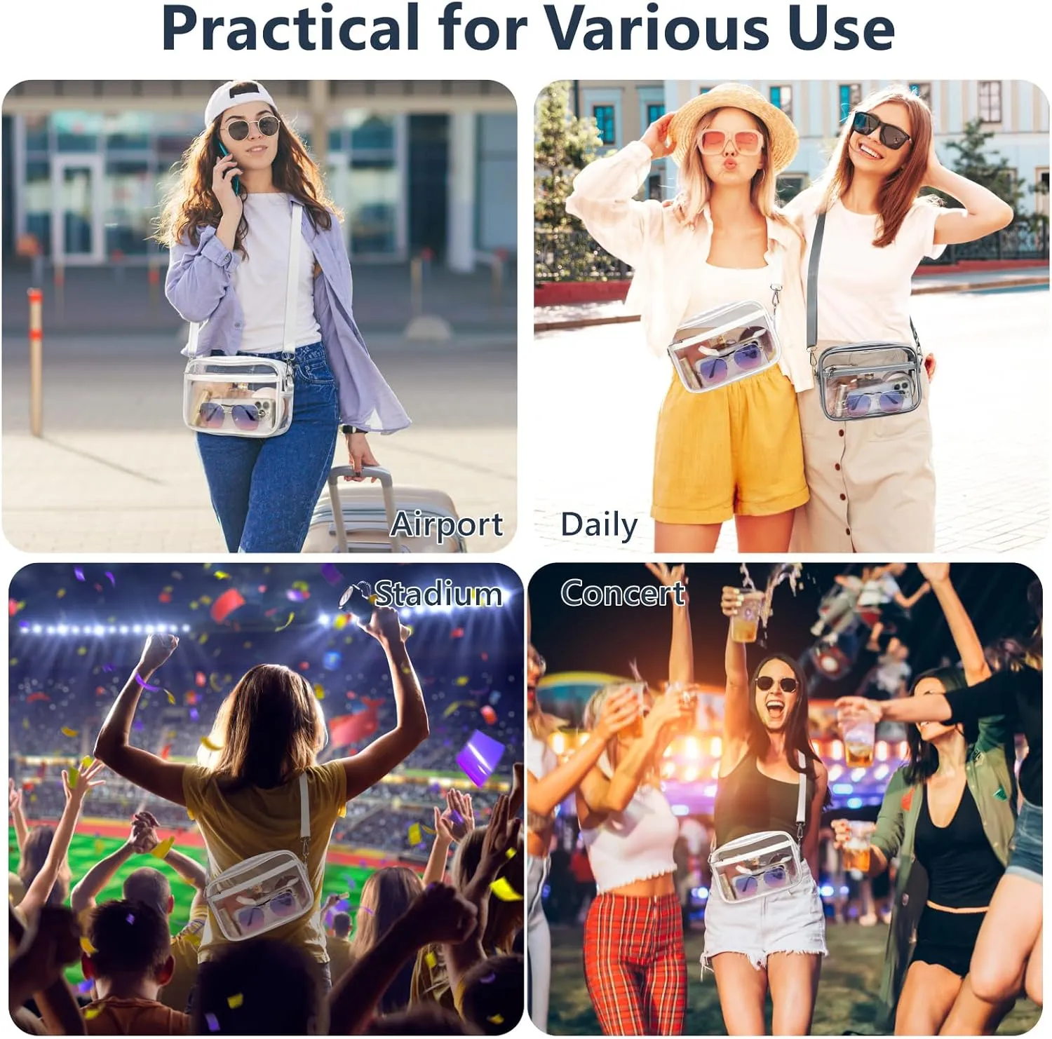 PACKISM Clear Bag for Stadium Events - Clear Purses for Women Stadium Crossbody Concert Bag for Game Day， Sports, Festival