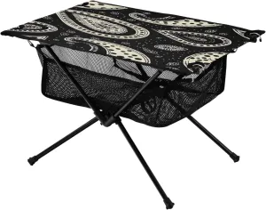 Paisley Pattern Black Portable Folding Camping Table, Compact Lightweight Beach Table with Carrying Bag for Outdoor Picnics, BBQs, Camp