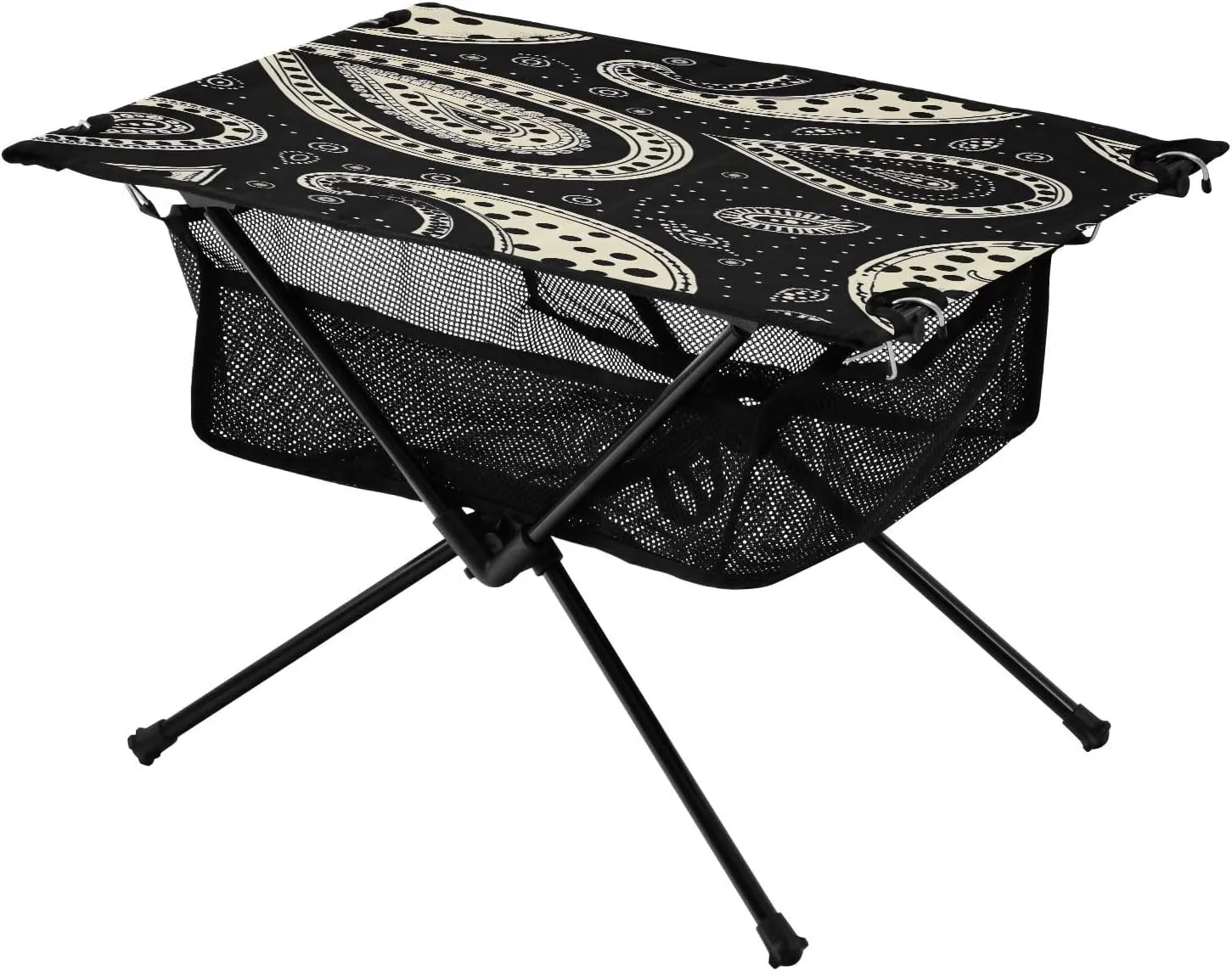 Paisley Pattern Black Portable Folding Camping Table, Compact Lightweight Beach Table with Carrying Bag for Outdoor Picnics, BBQs, Camp