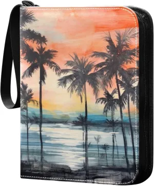 Palm Tree Painting Card Binder 4-Pockets, 400 Pockets Card Holder with 50 Removable Sleeves, Trading Card Collector Zipper Album Holder, Collector Album
