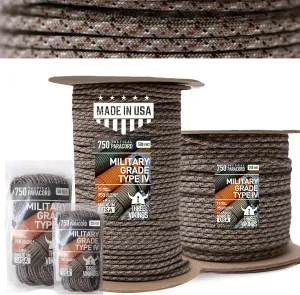 Paracord Rope - 100% Nylon 11 Strand Core - Type IV 750lb - Stronger Than Paracord 550 Cord - Made in USA