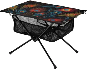 Peacock Feathers Portable Folding Camping Table, Compact Lightweight Beach Table with Carrying Bag for Outdoor Picnics, BBQs, Camp
