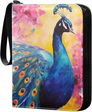 Peacock Painting Card Binder, 400 Pockets Card Holder with 50 Sleeves, Sturdy Card Holder Folders for Game Cards & Sports Cards