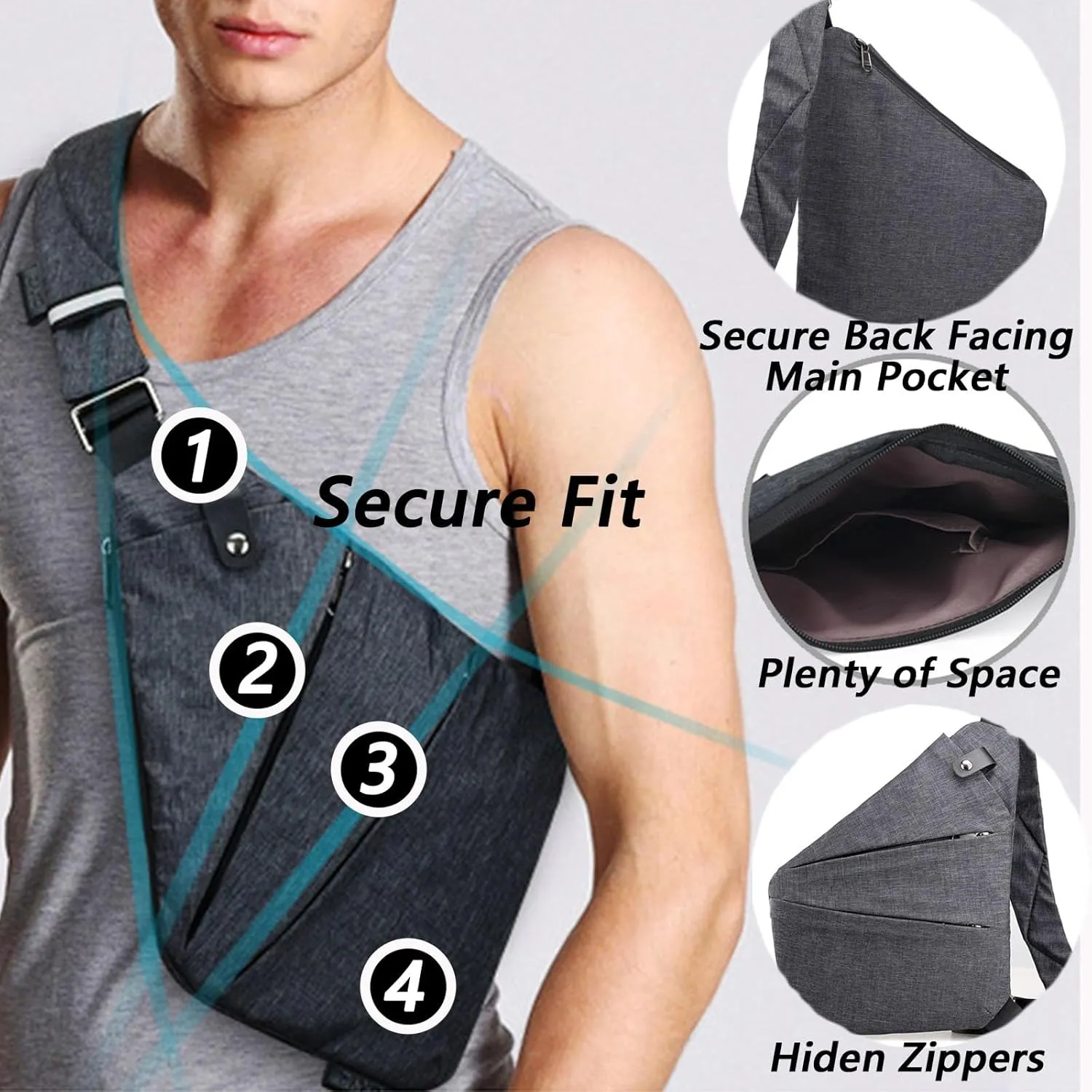 Peak Carry Anti Theft Travel Bag for Women Men, the slim carry crossbody bag Personal Flex Travel Multi Pocket Sling Bag