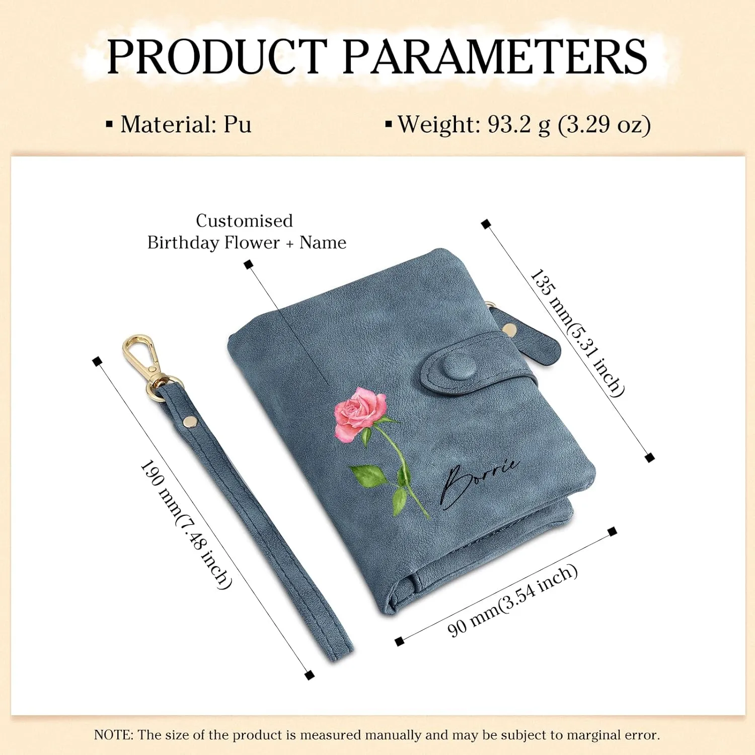 Personalized Custom Wallet with Name & Birth Flower for Women Multi Credit Card Wallet With Wrist Strap Birthday Gifts for Mom Mothers Day (Blue)