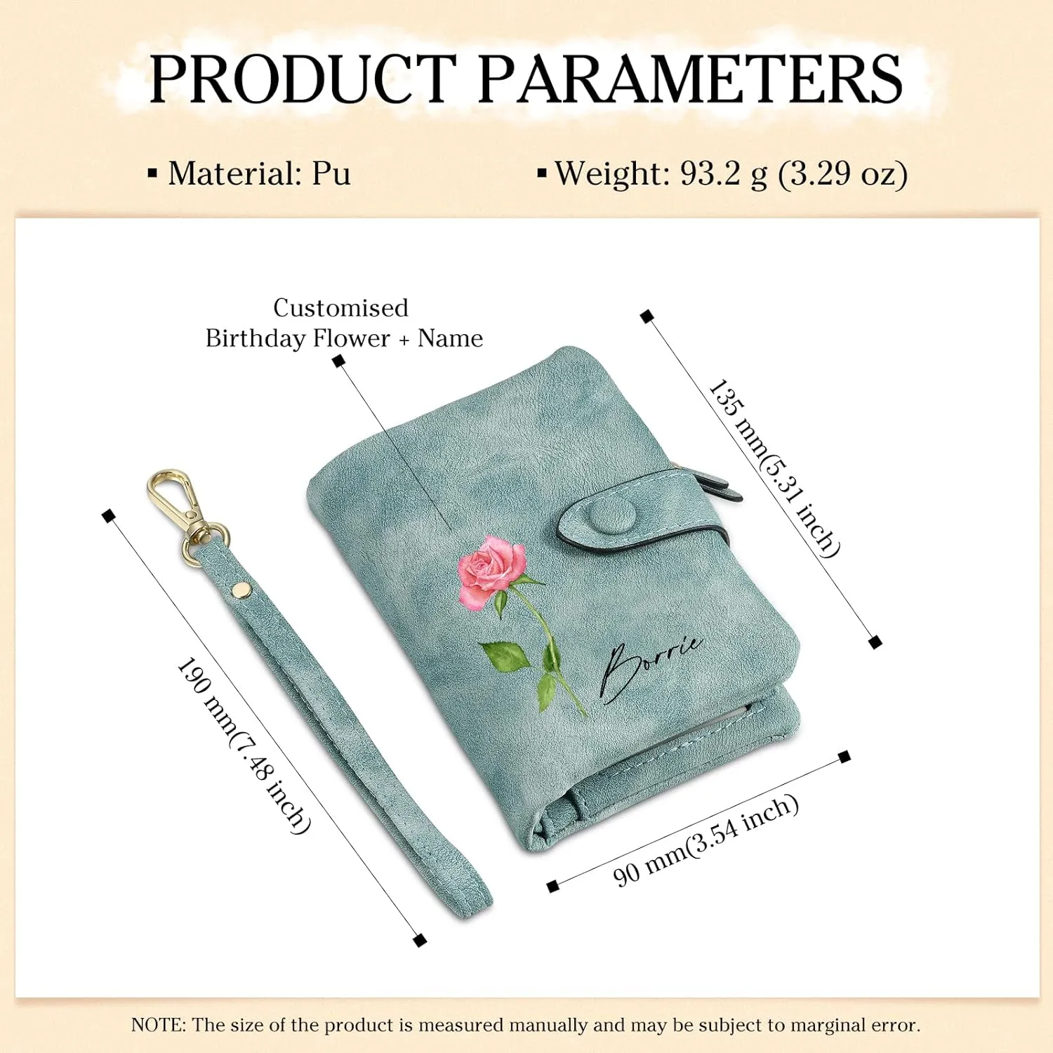 Personalized Custom Wallet with Name & Birth Flower for Women Multi Credit Card Wallet With Wrist Strap Birthday Gifts for Mom Mothers Day (Green)