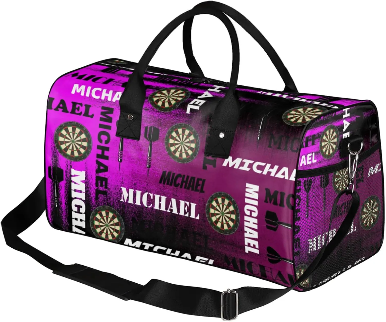 Personalized Darts Sport Duffel Bag with Name, Custom Gym Bag Customized Text Overnight Weekender Bag for Women Men, Dark Purple