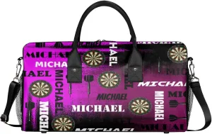 Personalized Darts Sport Duffel Bag with Name, Custom Gym Bag Customized Text Overnight Weekender Bag for Women Men, Dark Purple