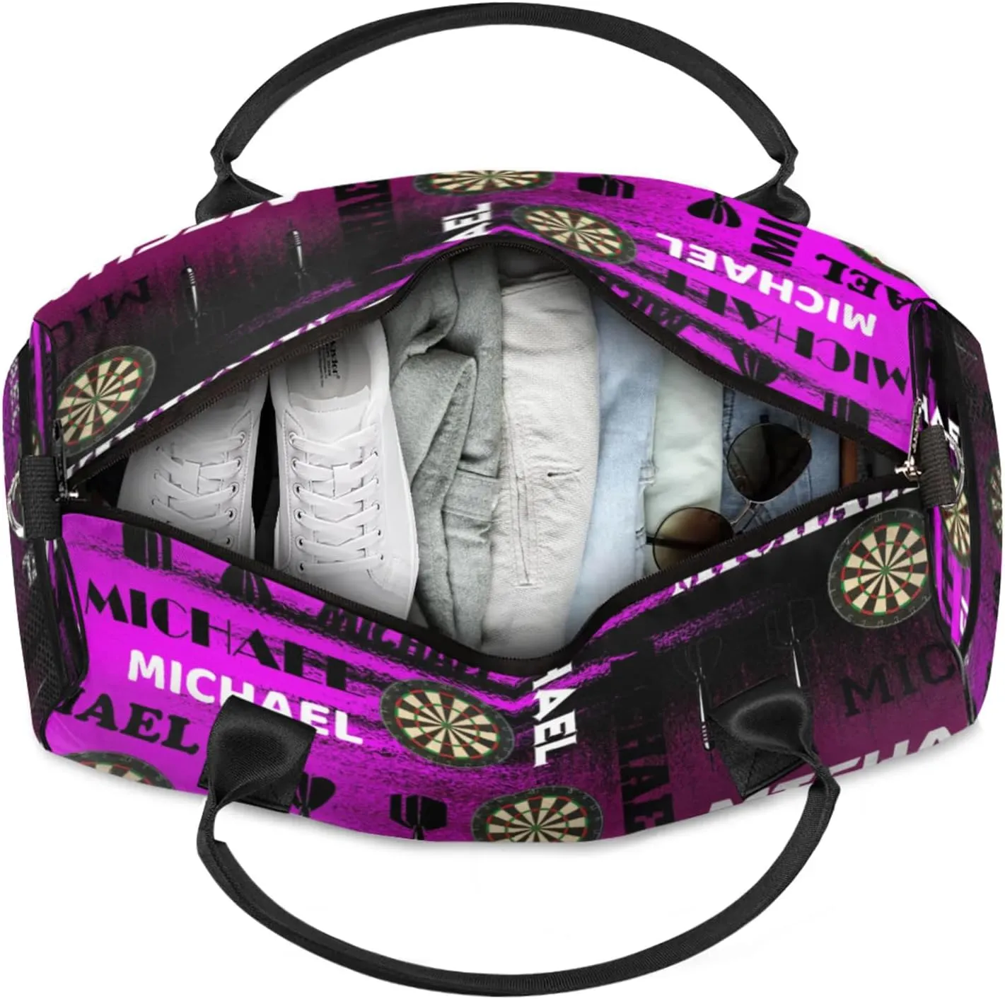 Personalized Darts Sport Duffel Bag with Name, Custom Gym Bag Customized Text Overnight Weekender Bag for Women Men, Dark Purple