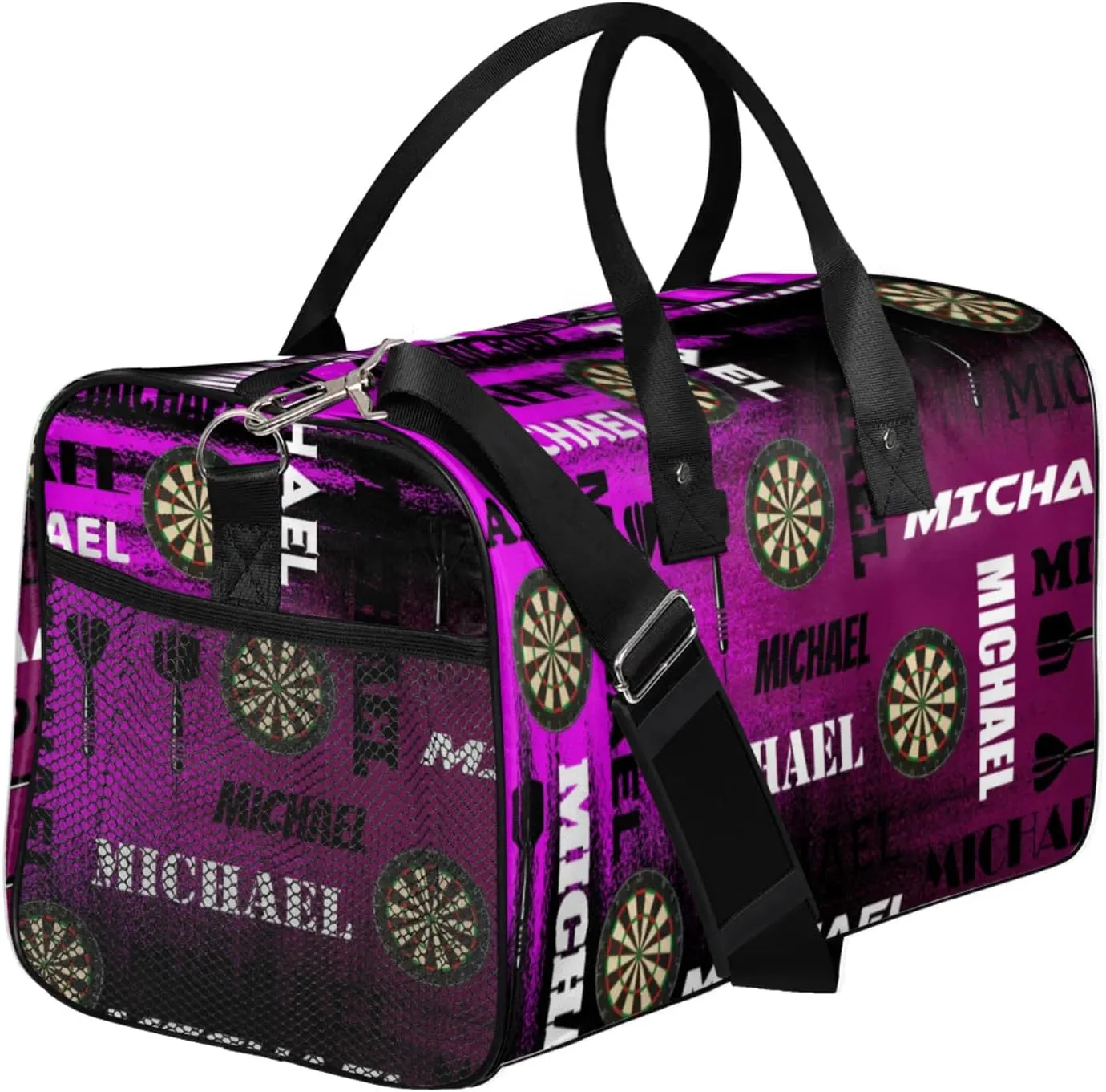 Personalized Darts Sport Duffel Bag with Name, Custom Gym Bag Customized Text Overnight Weekender Bag for Women Men, Dark Purple