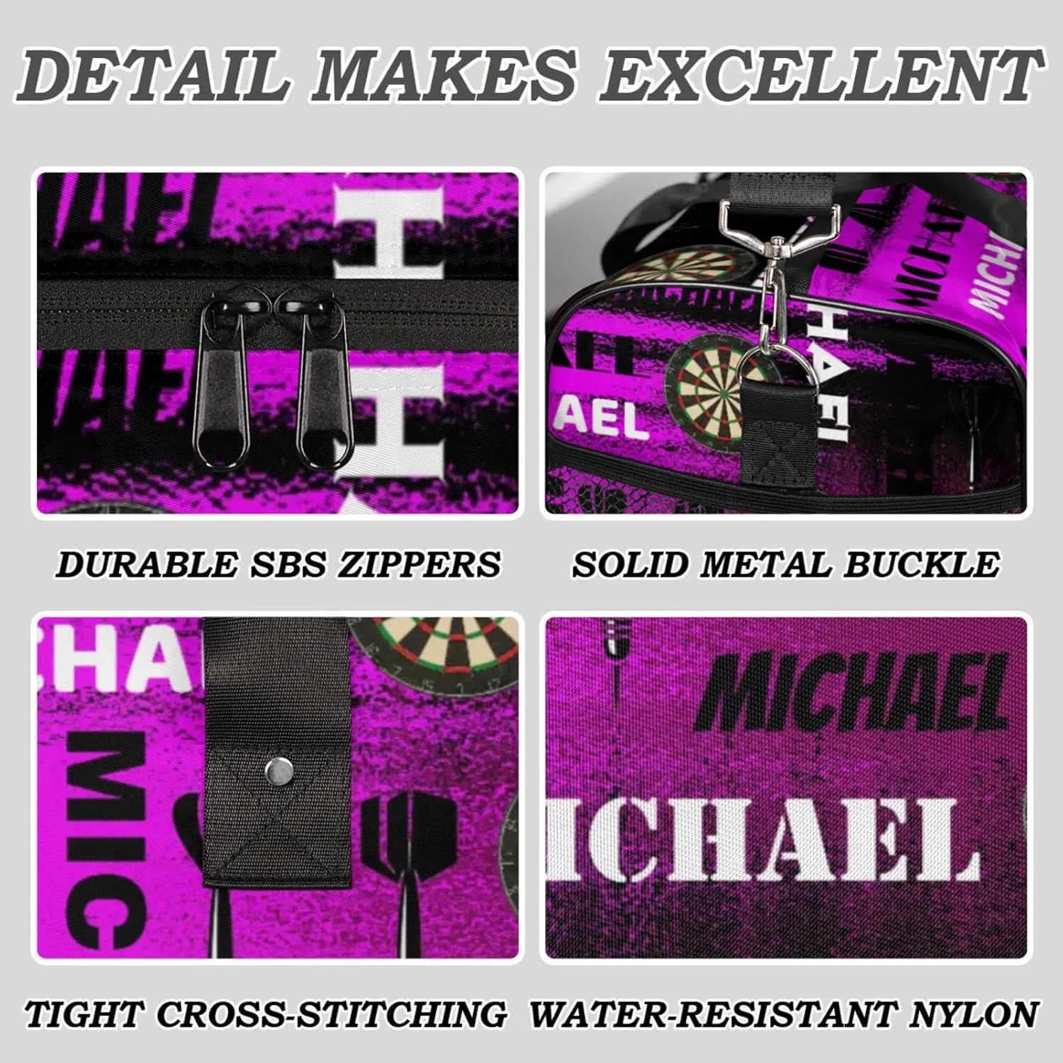 Personalized Darts Sport Duffel Bag with Name, Custom Gym Bag Customized Text Overnight Weekender Bag for Women Men, Dark Purple