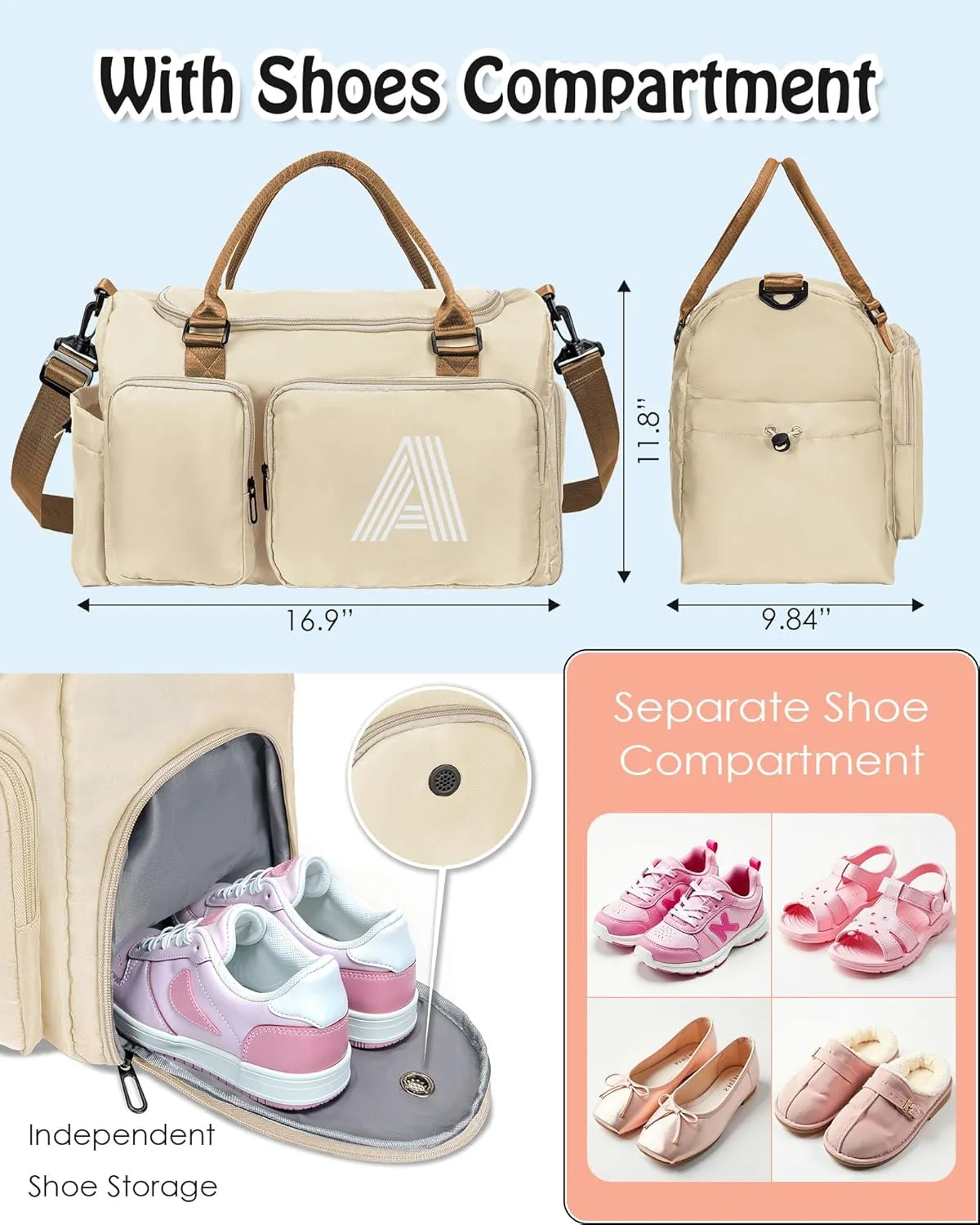 Personalized Gifts for Girls, Initial Travel Duffel Bag, Gym Bag, Personalized Weekender Bag, Monogram Overnight Bag, Niece Gifts women In Law Gifts Birthday Gifts, teacher gifts