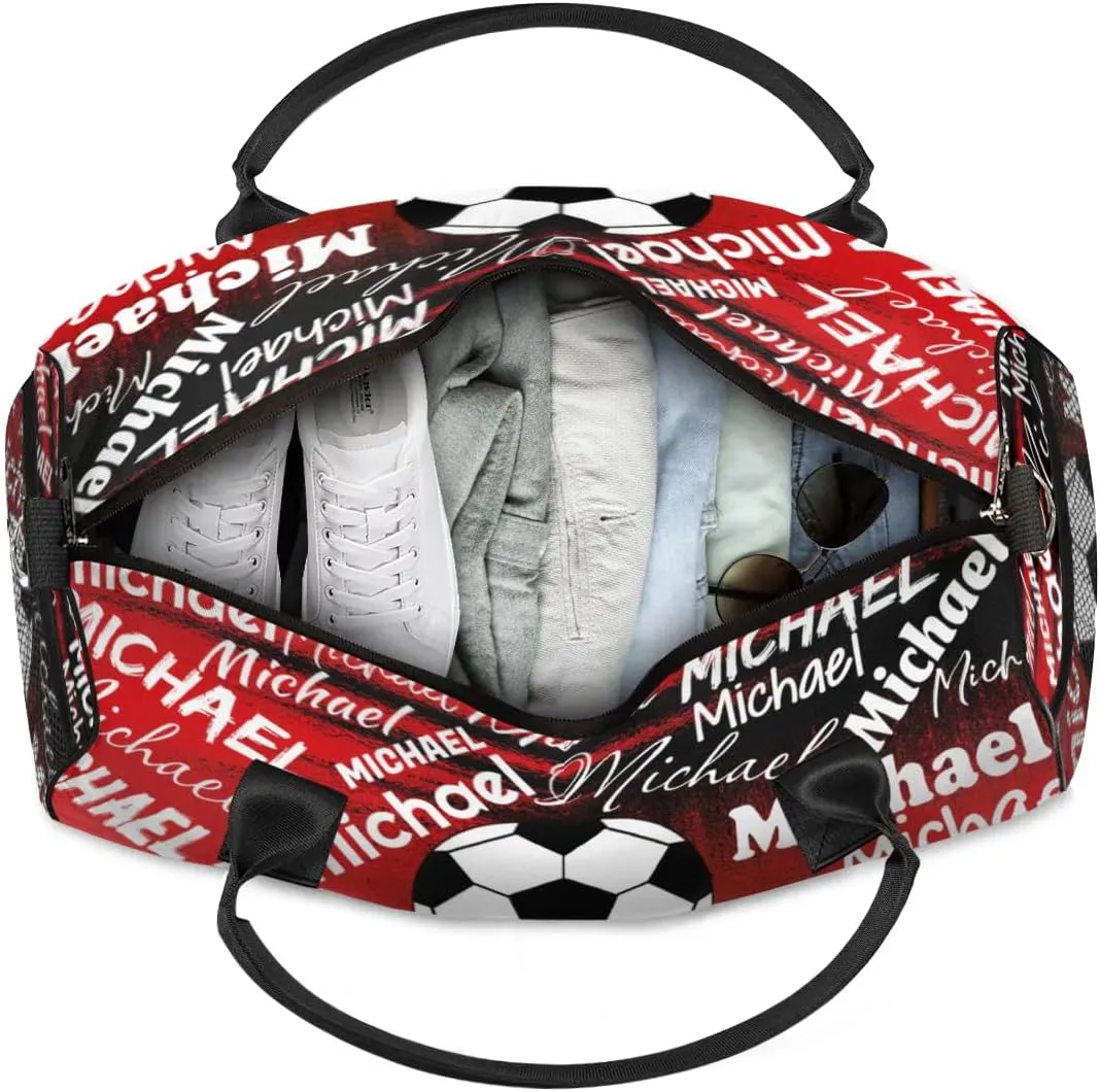 Personalized Gym Bag Sports Bag with Name, Custom Duffel Bag Travel Weekender Bags Carry on Bag, Black Red