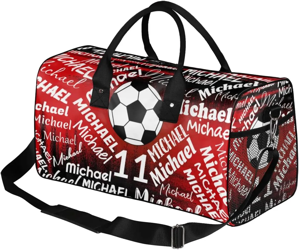 Personalized Gym Bag Sports Bag with Name, Custom Duffel Bag Travel Weekender Bags Carry on Bag, Black Red