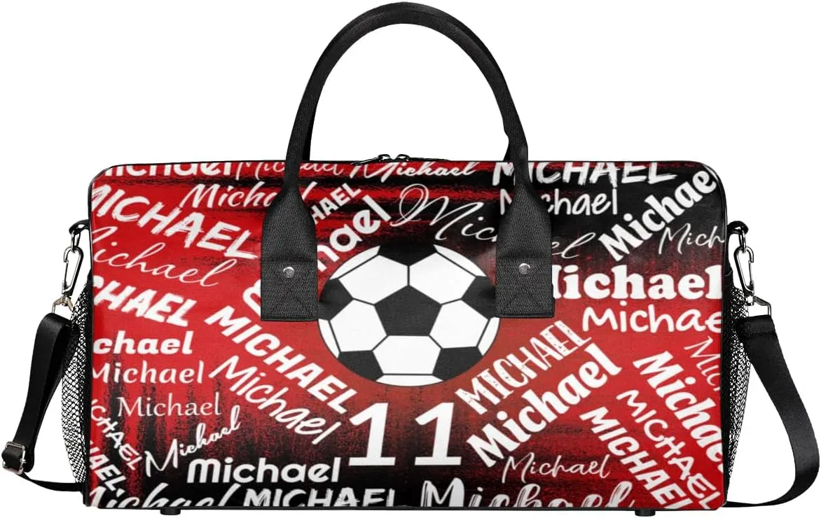 Personalized Gym Bag Sports Bag with Name, Custom Duffel Bag Travel Weekender Bags Carry on Bag, Black Red