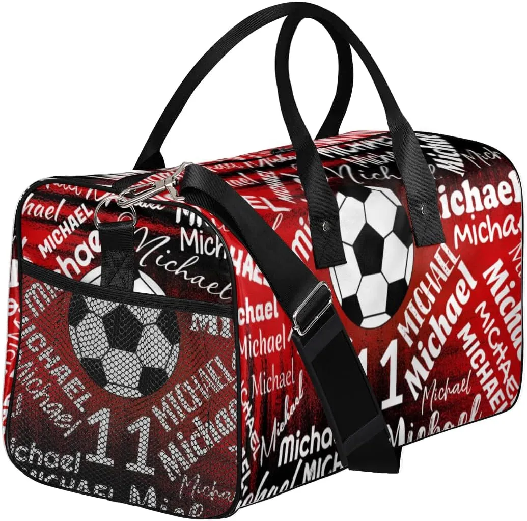 Personalized Gym Bag Sports Bag with Name, Custom Duffel Bag Travel Weekender Bags Carry on Bag, Black Red