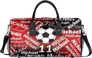 Personalized Gym Bag Sports Bag with Name, Custom Duffel Bag Travel Weekender Bags Carry on Bag, Black Red