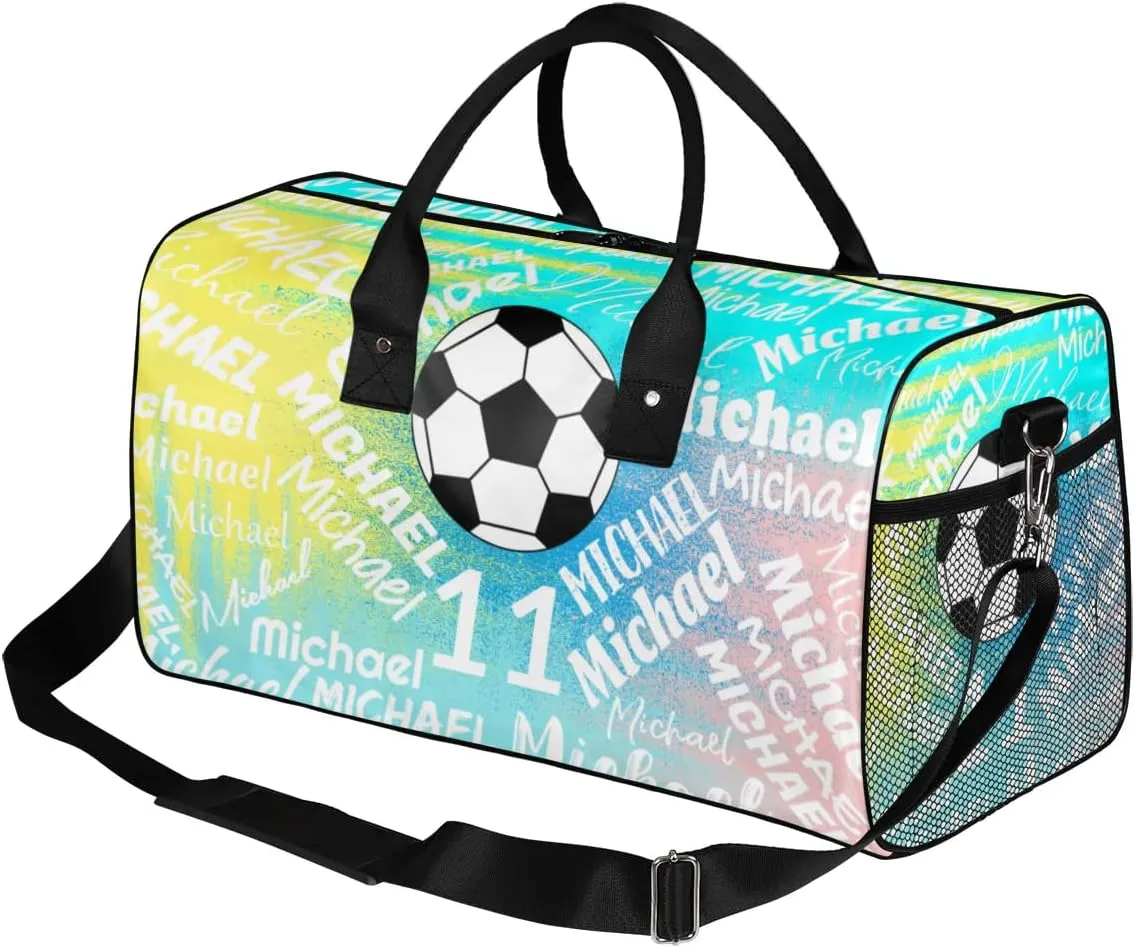 Personalized Gym Bag Sports Bag with Name, Custom Duffel Bag Travel Weekender Bags Carry on Bag, Blue Yellow Pinks