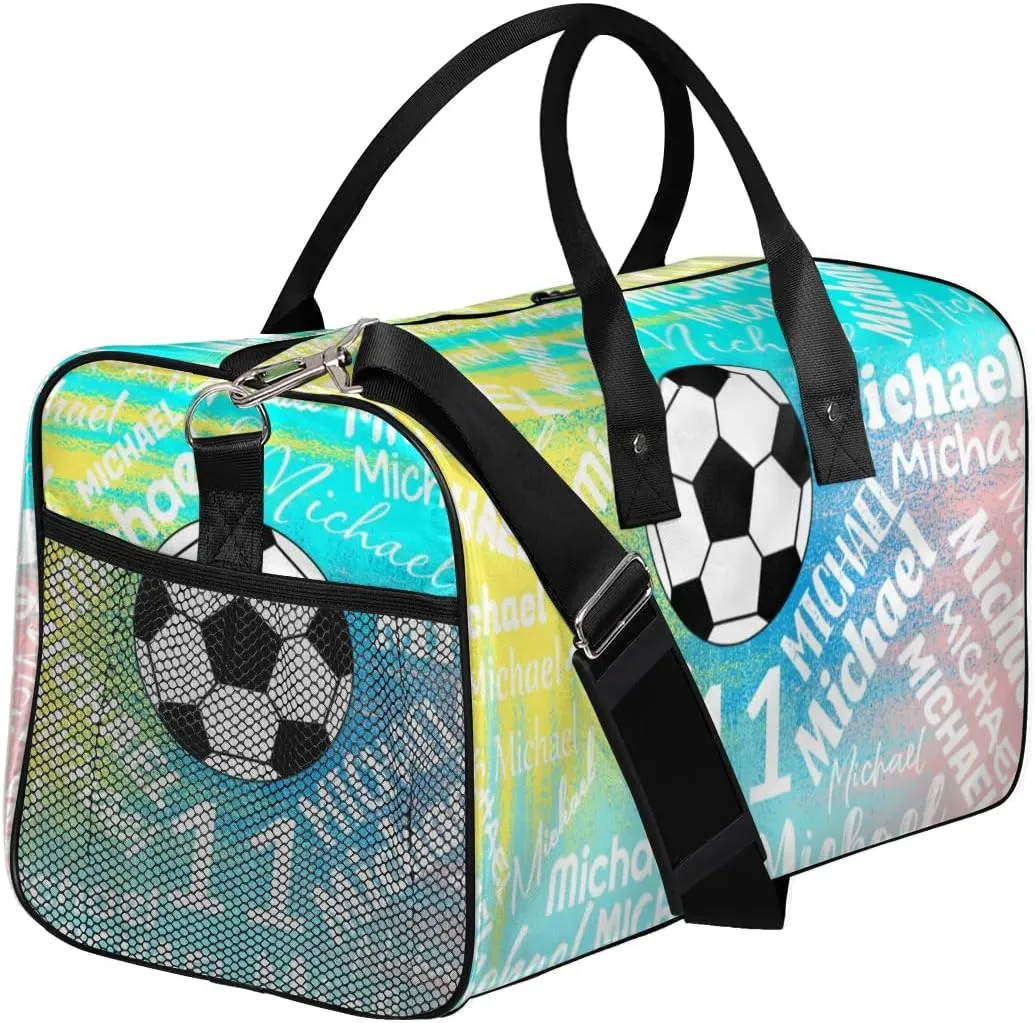 Personalized Gym Bag Sports Bag with Name, Custom Duffel Bag Travel Weekender Bags Carry on Bag, Blue Yellow Pinks