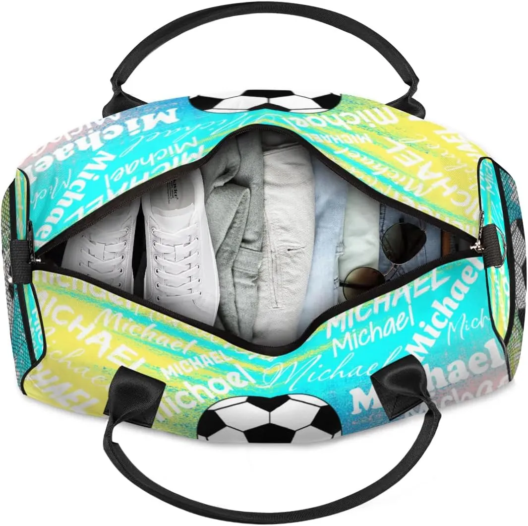 Personalized Gym Bag Sports Bag with Name, Custom Duffel Bag Travel Weekender Bags Carry on Bag, Blue Yellow Pinks